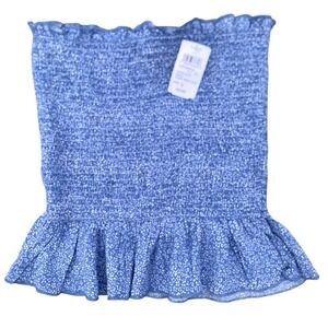Windsor Smocked Tube Top Womens Large Blue Floral Summer Peplum Strapless NWT